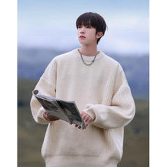 Hearujoy Winter Thick Sweater Men Warm Round Neck Knitted Pullover Sweater Men Streetwear Loose Long Sleeved Sweater Mens Jumper Clothes