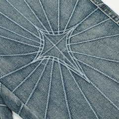 Hearujoy Radial grid embroidered denim straight striped trousers fashionable street retro casual couple fashion trend trousers