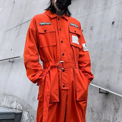 Hearujoy Autumn Street Short Sleeve American Jumpsuit Men's Jumpsuit Suit Motorcycle Removable Pants Hip-Hop Leg Pants