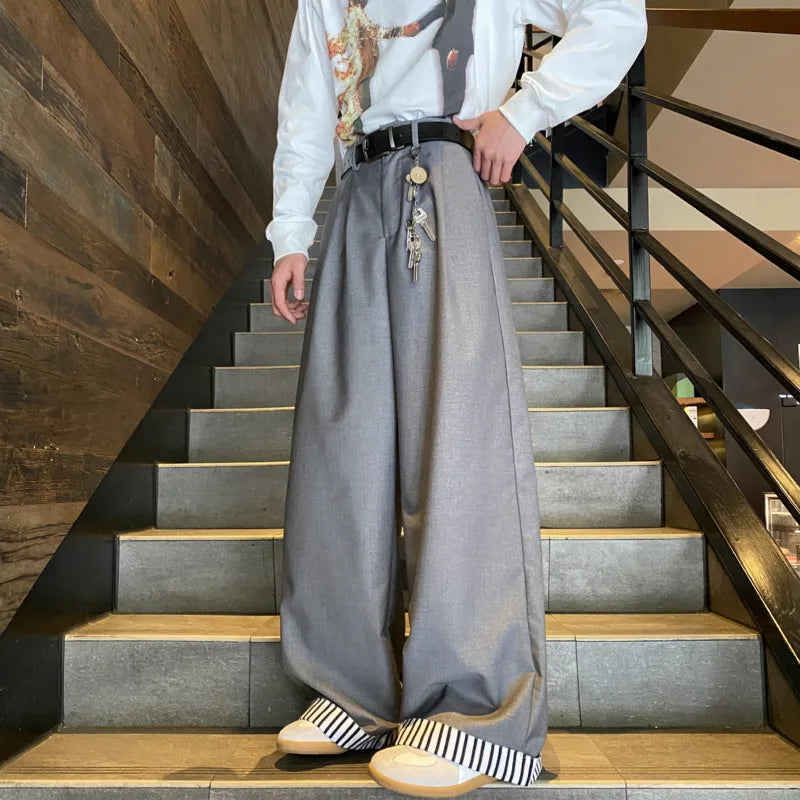 HEARUJOY  -  Grey Black Suit Pants Men Fashion Society Mens Dress Pants Korean Loose Casual Wide Leg Pants Mens Office Formal Trousers 4XL