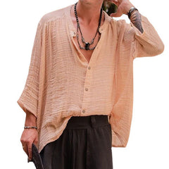 HEARUJOY  -  Vintage Men's Shirt Cotton Linen Pleated Loose Long Sleeve Men Shirts Summer Harajuku Male Fashion Shirt Streetwear