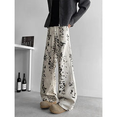 HEARUJOY  -  Beige Baggy Jeans Men Fashion Retro Leopard Print Jeans Men Streetwear Hip-hop Loose Wide Leg Jeans Mens Vintage Denim Pants