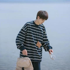 HEARUJOY  -  Men Autumn 2026 Striped Long Sleeve T Shirt Versatile High Street Embroidered Loose Trendy Casual Top