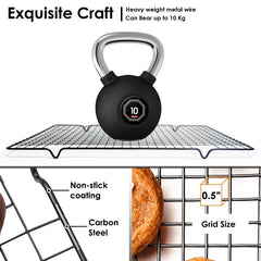 YICKYUE  -  3PCS Black Carbon Steel Baking Cooling Rack for Cakes Bread Cookies -Non-Stick Durable Cooling Grids Multi-Purpose Kitchen Tool