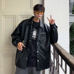 Hearujoy New Alphabet Leather Jacket Men's Spring and Fall Tide Senior Sense of Fashion American Pu Leather Biker Suit Pilot Jacket Men