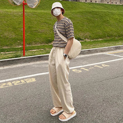 Hearujoy Mens Cotton Linen Casual Straight Leg Cinch Pants Genderless 2024 New Summer Fashion Simple Youth Thin Solid Color Pants Unisex