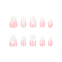 YICKYUE  -  24Pcs Press-On Nails Gradient Pink-White Simple Star Design Everyday Almond-Shaped False Nail—Perfect for Women and Everyday Use