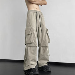 Hearujoy Mens American Street Workwear Style Casual Wide-Leg Pants Genderless Autumn Winter Trendy Velvet Warm Pocket Trousers Unisex