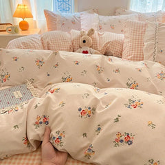 YICKYUE  -  French Pastoral Princess Style Duvet Cover Set New Ruffles Lace Flowers Bow Bed Sheets Set For Girls Luxury Bedding Set