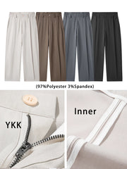 HEARUJOY  -  New Korean Men's Casual Pants Banded Waist Stretch Semi-Wide Pleated Suit Slacks Straight Loose Draped Trousers