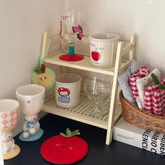 YICKYUE  -  Desktop Cup Storage Rack Organizer Imitation Rattan Cup Rack Double-layer Coffee Corner Cup Sundries Storage Rack Kitchen Shelf