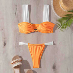 HEARUJOY  -  Women Sexy Swimwear Solid Bikini Two-Piece Swimwear Sleeveless Low V-Neck Swimsuit Tights Summer Beach Set
