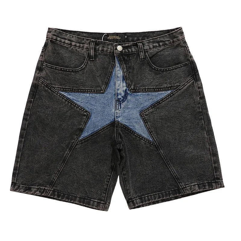 Hearujoy High-end star pattern jeans Y2K wide-leg trend casual denim shorts retro American style Harajuku fashion casual loose jeans