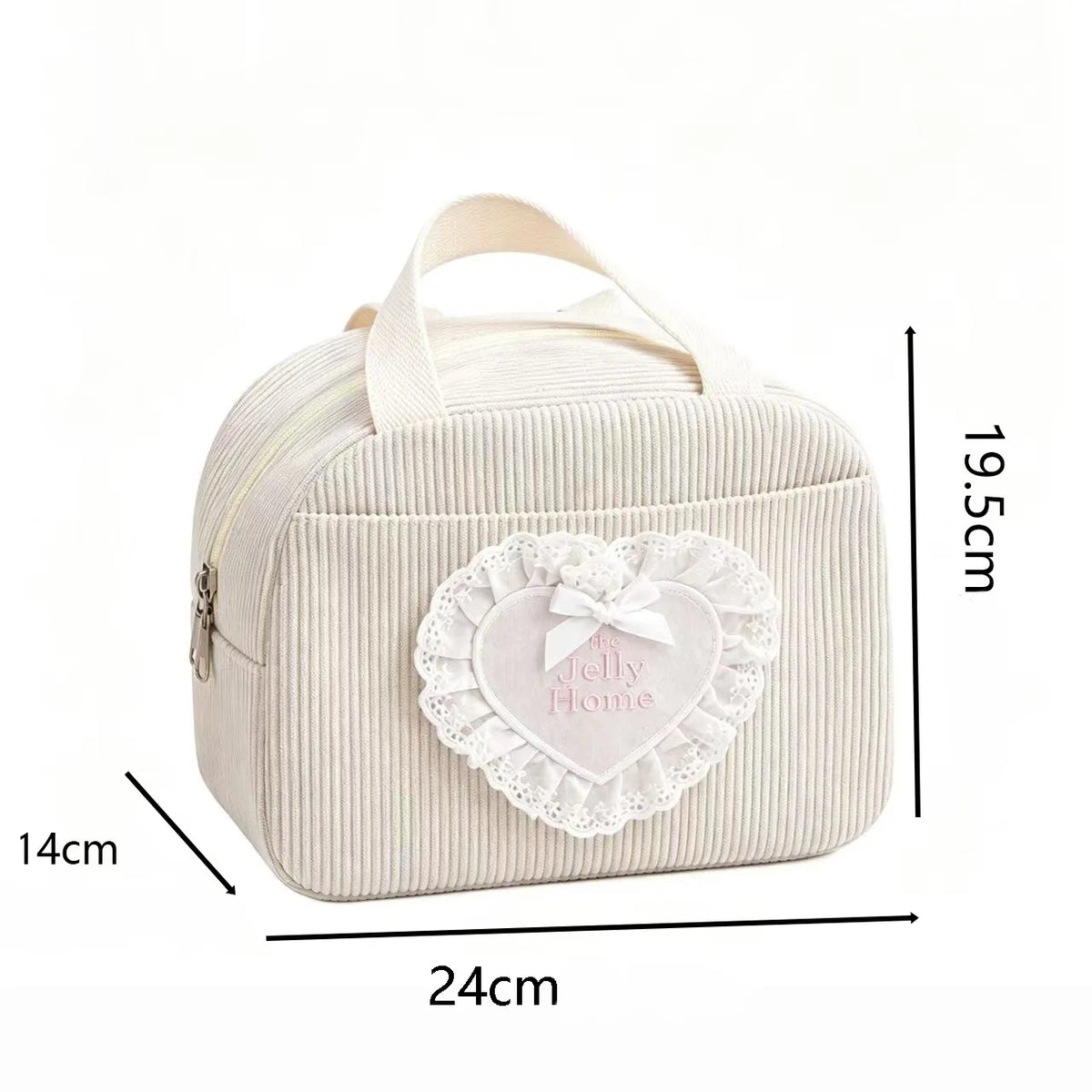YICKYUE  -  Large Capacity Corduroy Lunch Bag Lace Heart Design Portable Food Pouch Lunch Organizer for Students Office Commute Use