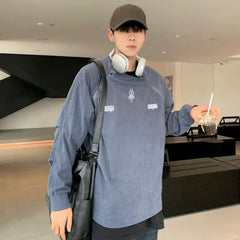 HEARUJOY  -  High Street Embroidered Sweatshirt Mens Corduroy Half Zipper Design Trend Tops Round Neck Letters Harajuku Pullover Shirt