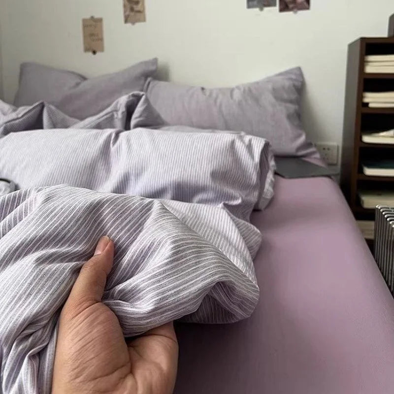 YICKYUE  -  Ins Nordic Bedding Set Plaid Striped Duvet Cover Set Soft Flat Sheets Set 2 Pillowcases Single Twin Full Queen Size Simple Style