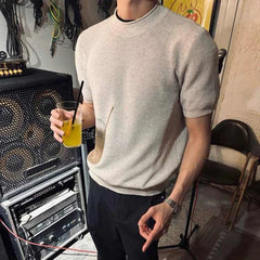 HEARUJOY  -  Summer New Men's Knitted Short-sleeved T-shirt American Fashion Trend Casual Simple Loose Breathable Unisex Men's Tops