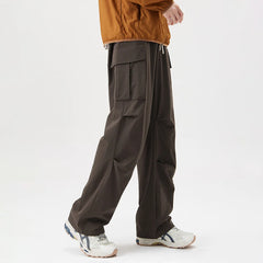 Hearujoy Autumn New Fashion Pleated Paratrooper Overalls Pants Men Outdoor Sports Big Pocket Mountain Wide Leg Casual Mens Pants