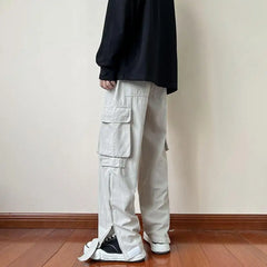 Hearujoy Zipper Cargo Pants Men Parachute White Cargo Trousers Male Hip Hop Streetwear Vintage Loose Casual Safari Style 5XL