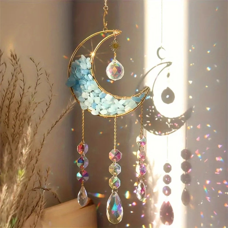 YICKYUE  -  1pc Amethyst Moon Crystal Prism Daylight Catcher - Half-moon-shaped Window Pendant - Rainbow Daylight Catcher, for Home and Gard