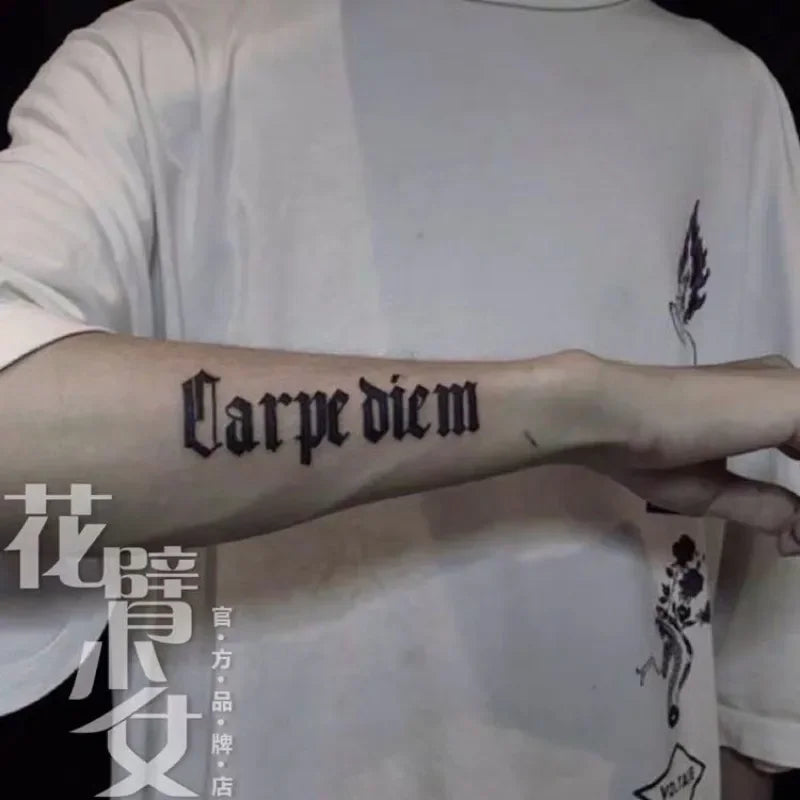 YICKYUE  -  Goth Letter Fake Tattoos for Women Man Arm Wrist Art Tattoo Sticker Waterproof Lasting Tattoo Punk Temporary Tattoo Stickers