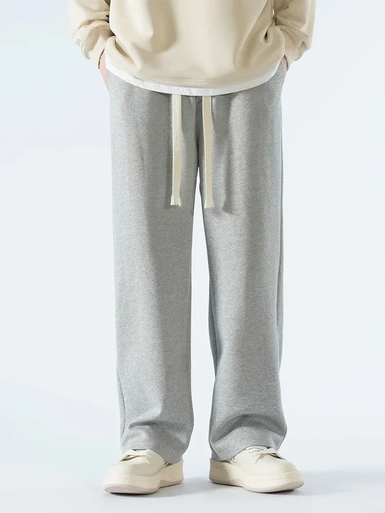 HEARUJOY  -  New Men's Casual Pants Wide Leg Straight 65% Cotton Fabric Outdoor Sweatpants Neutral High-quality Soft Long Baggy Trousers