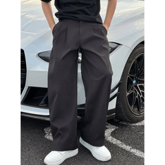 HEARUJOY  -  Men's Maillard Brown Drapey Sabre - Cut Trousers Spring Autumn High - End Sense Straight - Leg Wide - Leg Casual Trousers