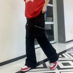 HEARUJOY  -  Y2K New Fashion Zipper Pockets Black Baggy Cargo Jeans Pants For Men Clothing Straight Hip Hop Long Trousers Pantaloni Uomo