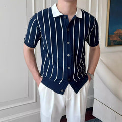 HEARUJOY  -  Men's Summer Knitted Striped Short Sleeve T-Shirt