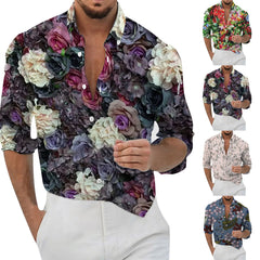 HEARUJOY  -  Comfort Regular Cuff Men'S Vintage Shirt Casual Men'S Loose Lapel Geometric Print Long Sleeve Cuffs Button Man Clothing Camisas