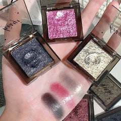 YICKYUE  -  Purple Glitter Eyeshadow Makeup Pearlescent Shimmer Black Eyeshadow Plate Waterproof Long Lasting Monochrome Eyeshadow Cosmetics