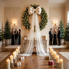 YICKYUE  -  Soft Velvet Christmas Large Bow Pendant Long Tulle Drapes Sheer Organza Tree Decorations Bow Non-Fall Giant Bow