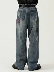 Hearujoy Oversize Graphic Jeans Y2k Men Ripped Jeans Pants With Print Blue Denim Trousers Male Punk Japanese Streetwear Hip Hop