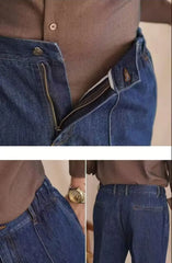 HEARUJOY  -  Vintage Cotton Men Jeans Suit Pants Elastic High Waisted Straight Trousers British Business Style  Casual Naples Denim Pant