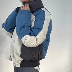 HEARUJOY  -  Retro Stand Collar Winter Jacket Men Zip Up Patchwork Cotton-padded Lightweight Parkas Spring Unisex Loose Autumn Short Outwear