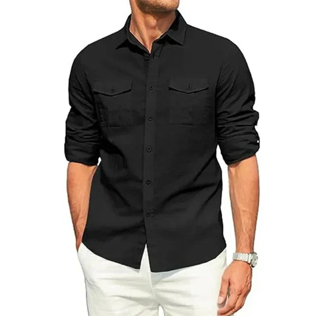 Hearujoy 2024 New Men's Casual Blouse Cotton Shirt Loose Tops Long Sleeve Tee Shirt Spring Autumn Casual Handsome Men's Shirts