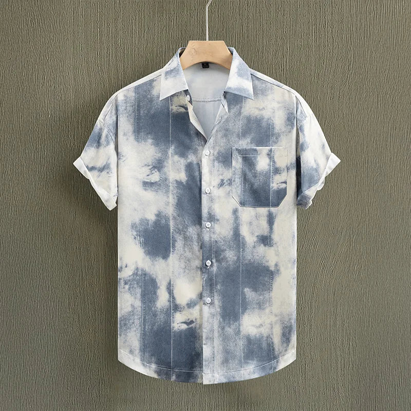 HEARUJOY  -  Men's Summer Short Sleeve Tie Dye Shirt Thin Beach Shirt Beach Men Clothing Turtle Neck Polo Shirt for Men Casual Top Tees
