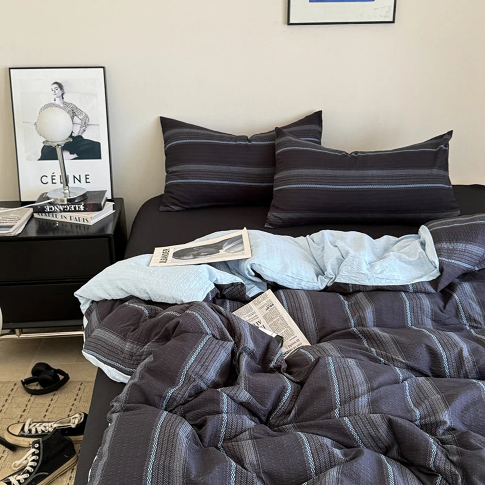YICKYUE  -  Striped Series Bedding Set Duvet Cover Sheet Pillowcases Bedroom Linen Set Soft Skin-Friendly Checkered Home Bed Set