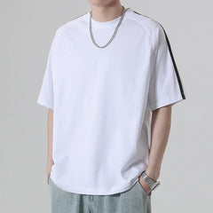 HEARUJOY  -  Summer Casual Striped Short Sleeved T-shirt Men's Fashion Oversized Patchwork Tshirts Solid Loose Half Sleeve Hip Hop Tee Top