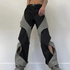 Hearujoy Y2k Techwear Casual Pants Men Hollow Out Baggy Patchwear Trousers Male Streetwear Low Rise Sweatpants Korean Hip Hop