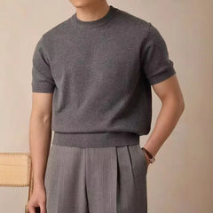 HEARUJOY  -  Men's Knitted T-shirt Spring Summer New Cashmere Short Sleeved Men Round Neck Solid Knit Pullover Casual Men's Clothing Tops