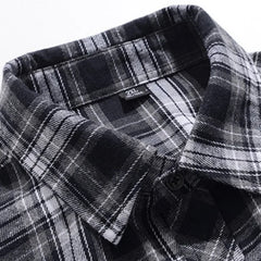 HEARUJOY  -  Men's Plaid Long Sleeve Shirt Streetwear  Versatile Minimalist Style Thin Casual Loose Fit Work Shirt with Dual Chest Pockets