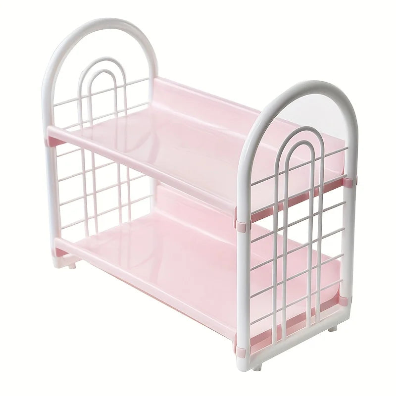 YICKYUE  -  1pc Double Layer Multi-Functional Plastic Desktop Organizer Shelf for Cosmetics, Bedroom, and Dormitory Accessories
