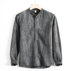 HEARUJOY  -  Retro Vintage Mens Cotton Linen Shirts Henley Long Sleeve Casual Cotton T-Shirt Regular-Fit Lightweight Beach Yoga Tunic Tops