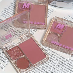 YICKYUE  -  3-Color Blush&Eyeshadow Palette Compact & Pigmented Long-Lasting No Smudge No Fade Contour&Highlight Travel-Friendly Makeup Kit