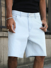 HEARUJOY  -  Men's light denim blue knee-length shorts for spring and summer, with a simple match, suitable for casual daily wear.