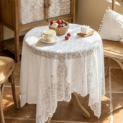 YICKYUE  -   Lace tablecloth white retro round table square tablecloth coffee table household French cover