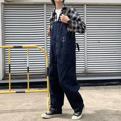 Hearujoy Fashion Men Bib Jeans Pants Solid Color Jumpsuit Streetwear Jogger Pants Multi Pocket Casual Suspender Cargo Pants Men
