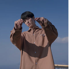 HEARUJOY  -  Japanese Retro Long-sleeved Shirt Men Spring Loose Versatile Apricot Cardigan Versatile Thin Jacket