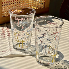 YICKYUE  -  Ins style wind butterfly knot glass cup, girly doodle coffee cup, home juice and milk cup, water cup, gift for girls